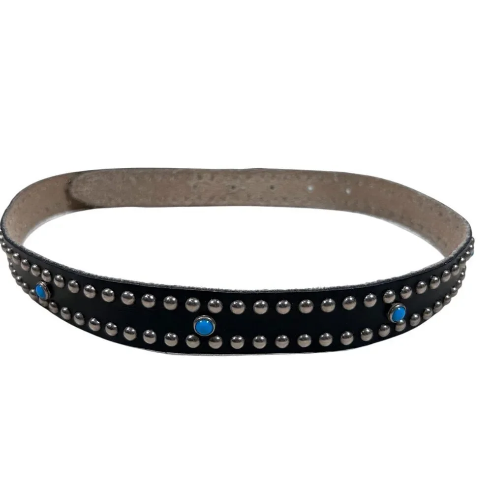 Omega Girls Leather Belt Cowgirl Studded Black Silver Turquoise Like Rodeo Weste